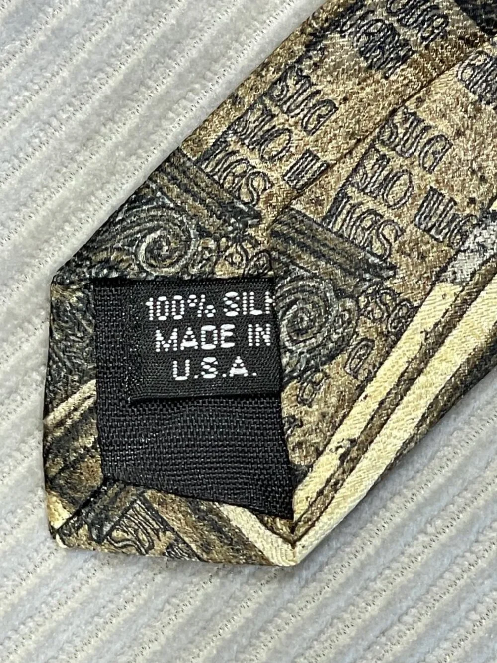 Vintage Structure 100% Silk Tie Architectural Greco-Roman Column Print Gold
